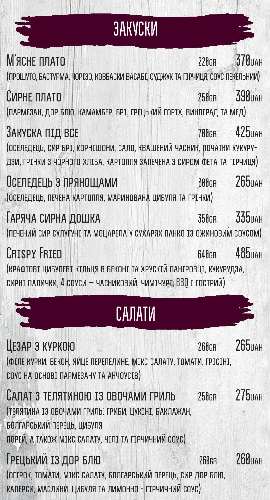 Меню Питание